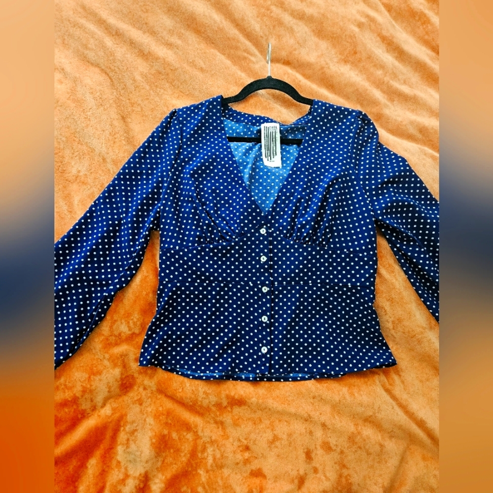 NWOT Vintage Free People Blue Polka Dot Women's Top